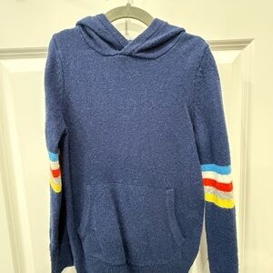 Boden Navy Sweater with hood and striped sleeves